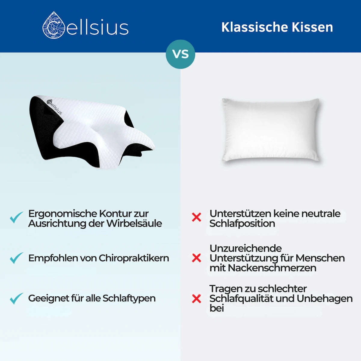 Cellsius Nackenausrichtungskissen - Das Geheimnis für Seiten und Rückenschläfer